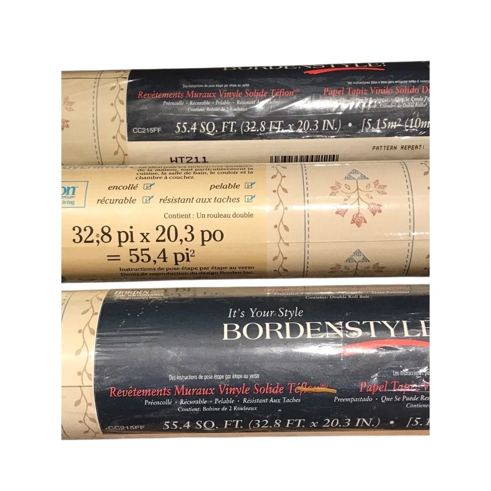 3x Rolls VTG Borden Wallcoverings Vinyl‎ Wallpaper Cottagecore Off White 1980's